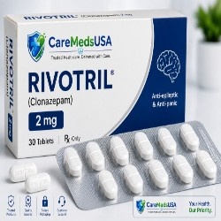 Rivotril (Clonazepam) tablets packaging displayed for medication identification