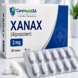 Xanax (Alprazolam) 2 mg tablets packaging displayed for medication identification